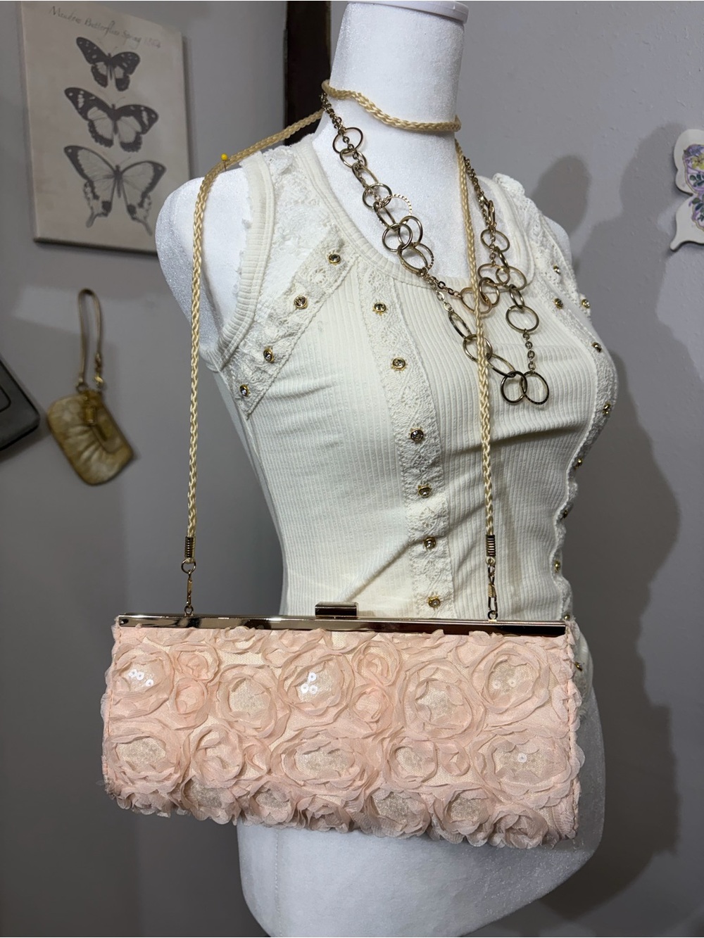 Delicate Blush Floral Clutch Handbag